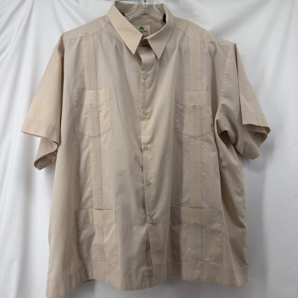 Mojito Collection Guayabera Shirt Mens 8X Tan Cotton Blend Regular Fit Pleated